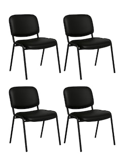 Foto 1 | Offiho Set De 4 Sillas Para Oficina, Salas De Espera, Consultorio Con Tapiz De Vinil Piel Negro