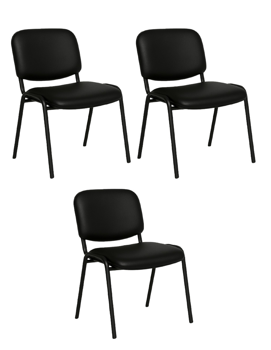 Foto 1 | Offiho Set De 3 Sillas Para Oficina, Sala De Espera, Consultorio Con Tapiz De Tela Vinil Piel Negro