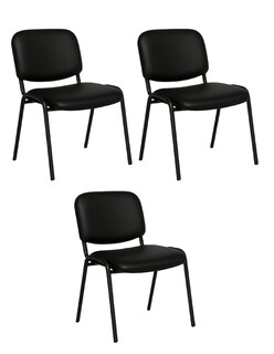 Foto 1 | Offiho Set De 3 Sillas Para Oficina, Sala De Espera, Consultorio Con Tapiz De Tela Vinil Piel Negro