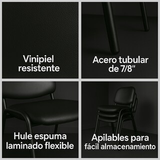 Foto 4 | Offiho Set De 3 Sillas Para Oficina, Sala De Espera, Consultorio Con Tapiz De Tela Vinil Piel Negro