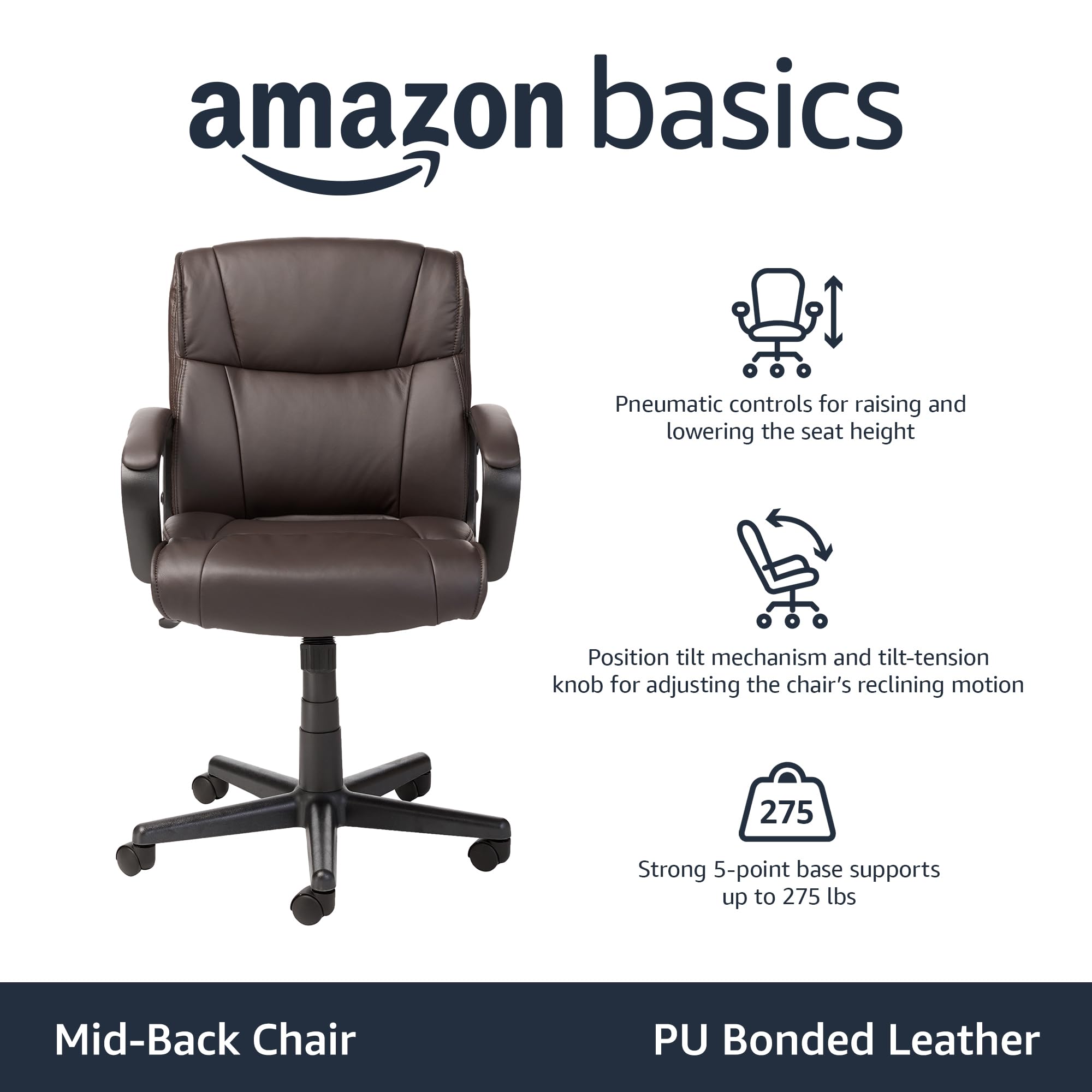 Foto 3 pulgar | Silla De Escritorio Para Computadora De Oficina Amazon Basics, Marrón Oscuro - Venta Internacional.