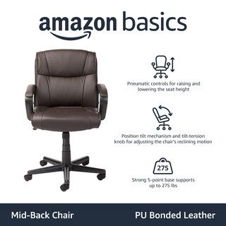 Foto 2 | Silla De Escritorio Para Computadora De Oficina Amazon Basics, Marrón Oscuro - Venta Internacional.
