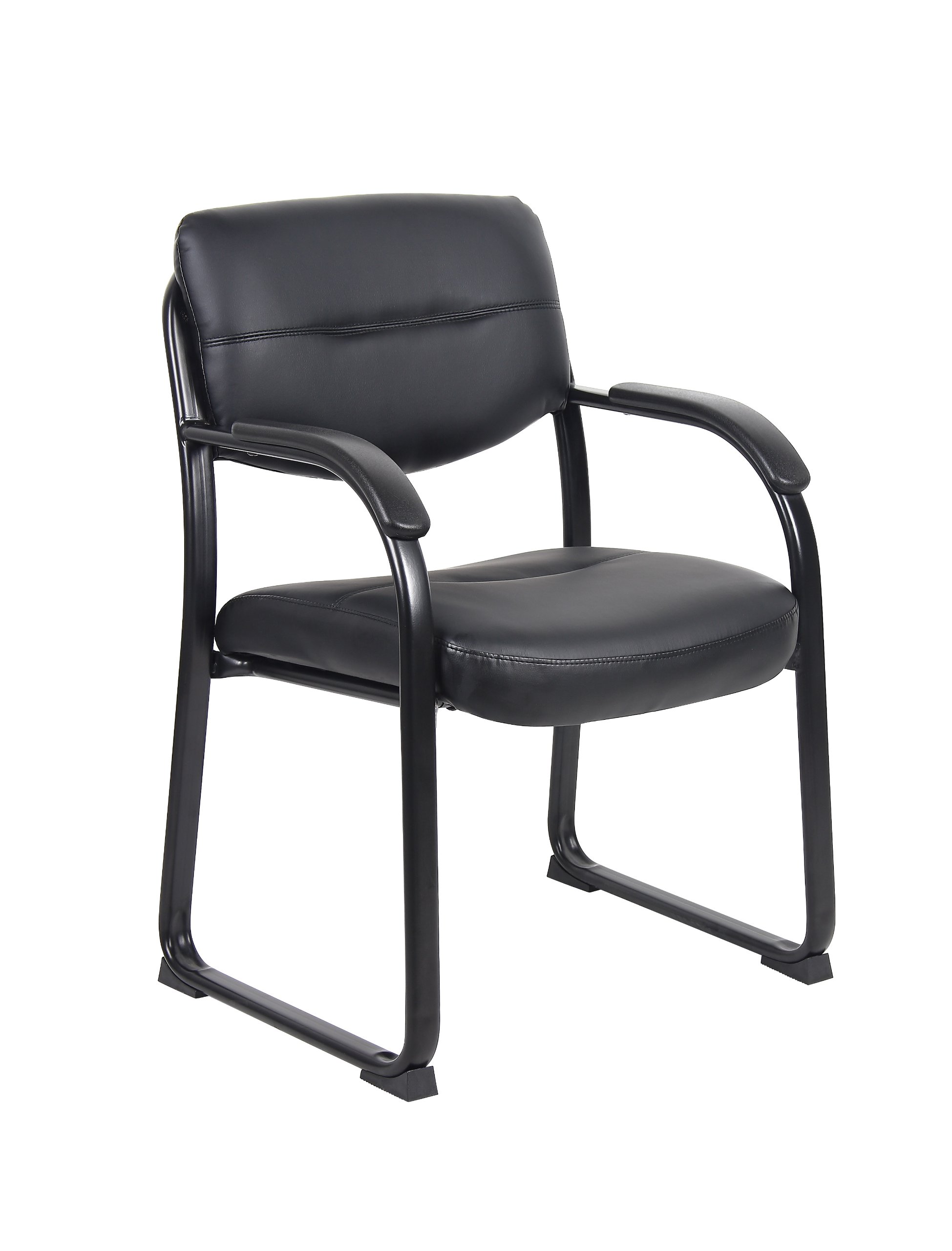 Silla Auxiliar Boss Office Products De Piel Con Brazos, Color Negro - Venta Internacional.