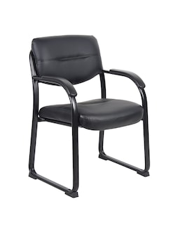 Foto 1 | Silla Auxiliar Boss Office Products De Piel Con Brazos, Color Negro - Venta Internacional.