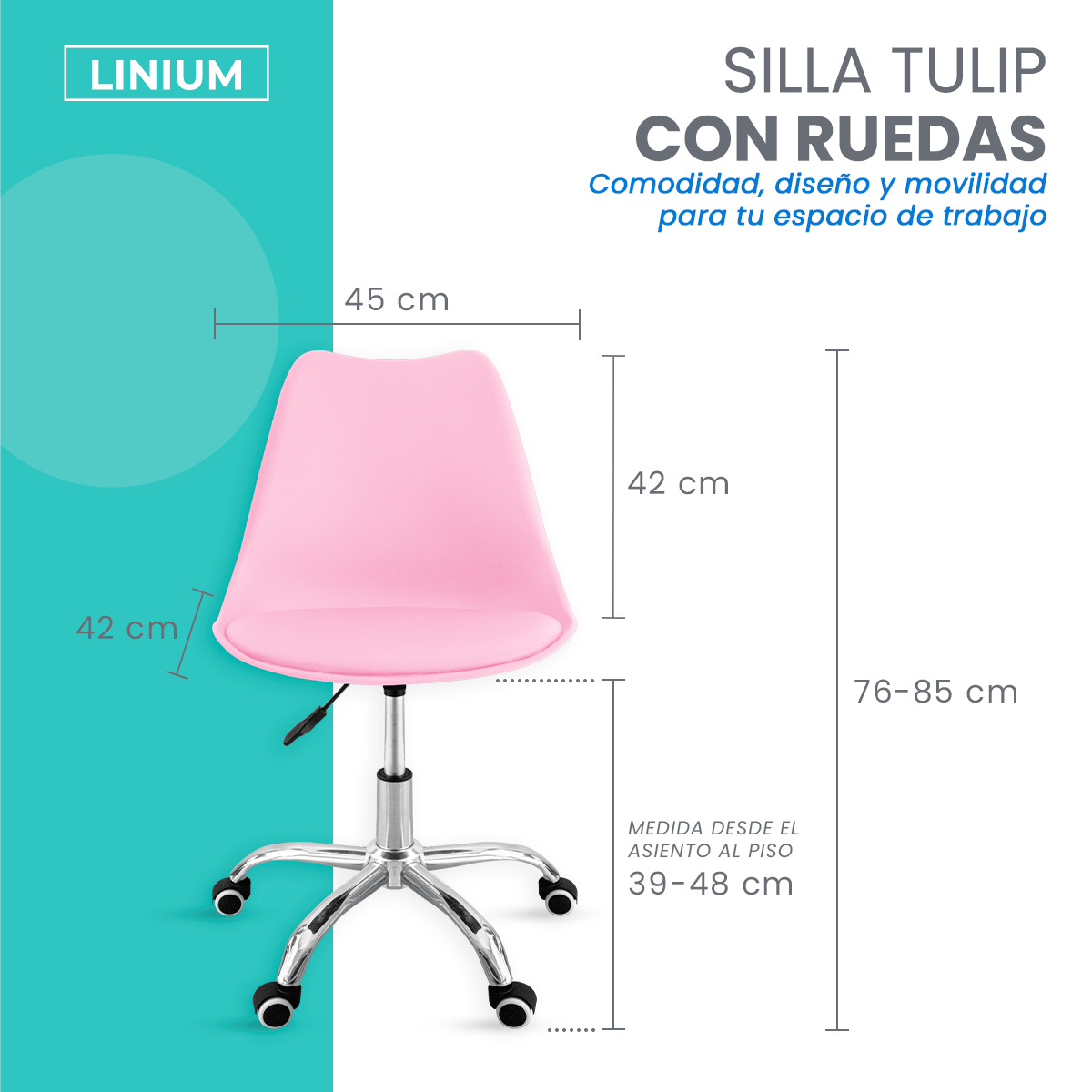 Foto 2 | Silla Oficina Linium Escritorio Salon Hogar Ergonomica Color Rosa