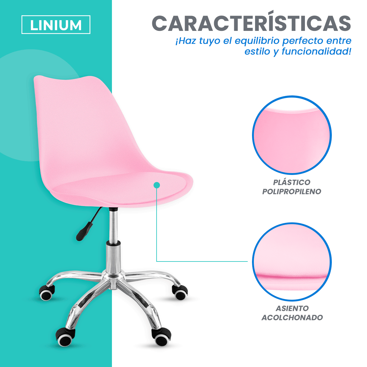 Foto 5 pulgar | Silla Oficina Linium Escritorio Salon Hogar Ergonomica Color Rosa