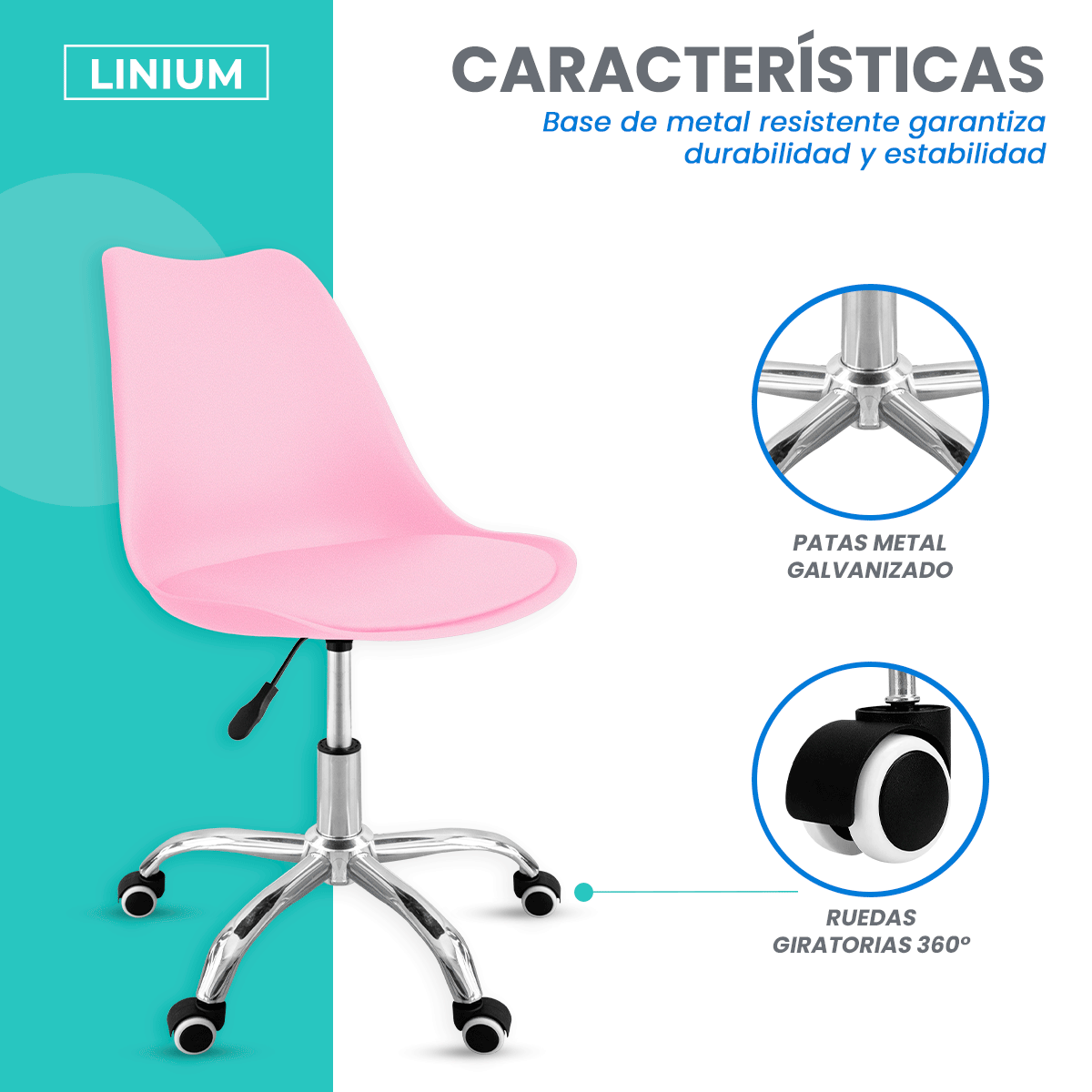 Foto 6 pulgar | Silla Oficina Linium Escritorio Salon Hogar Ergonomica Color Rosa