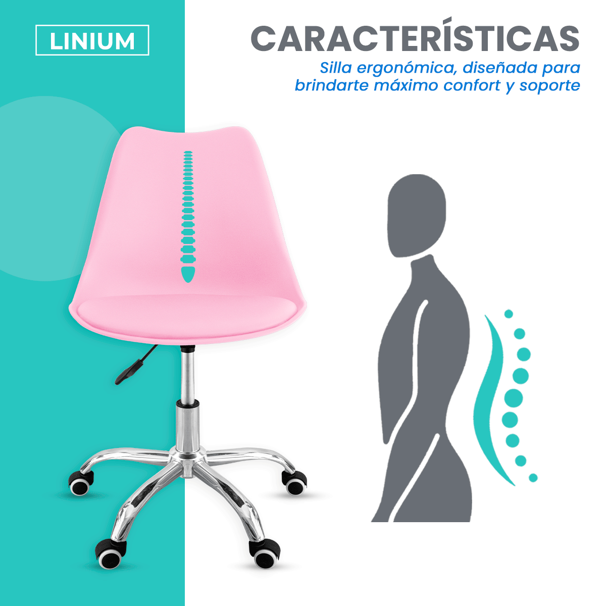 Foto 7 pulgar | Silla Oficina Linium Escritorio Salon Hogar Ergonomica Color Rosa