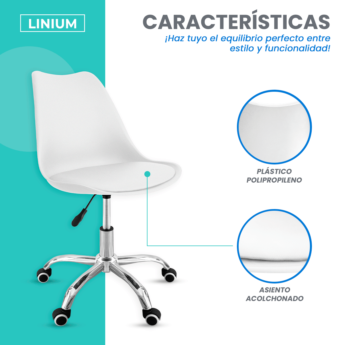 Foto 5 pulgar | Silla Oficina Linium Escritorio Salon Hogar Ergonomica Color Blanco