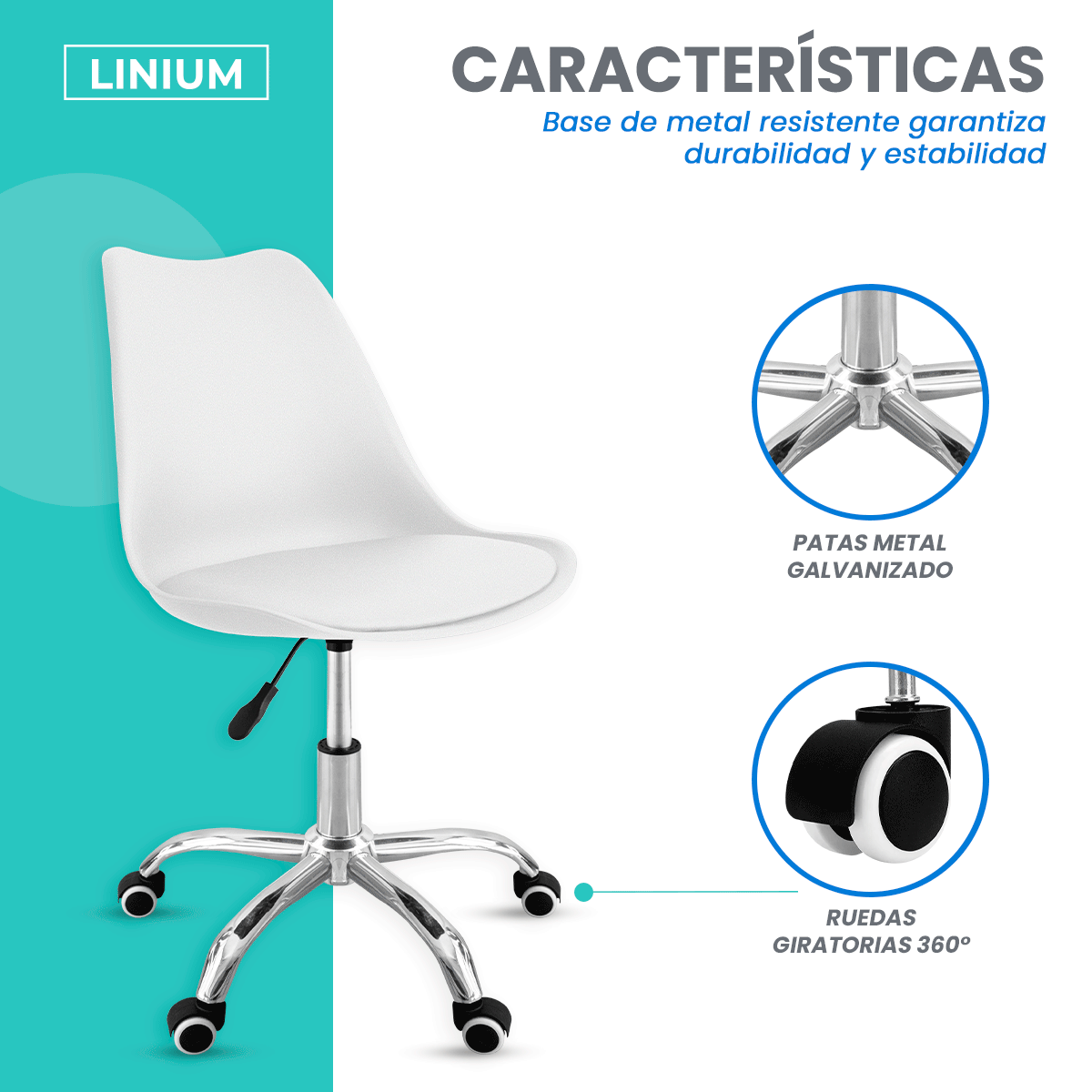 Foto 5 | Silla Oficina Linium Escritorio Salon Hogar Ergonomica Color Blanco