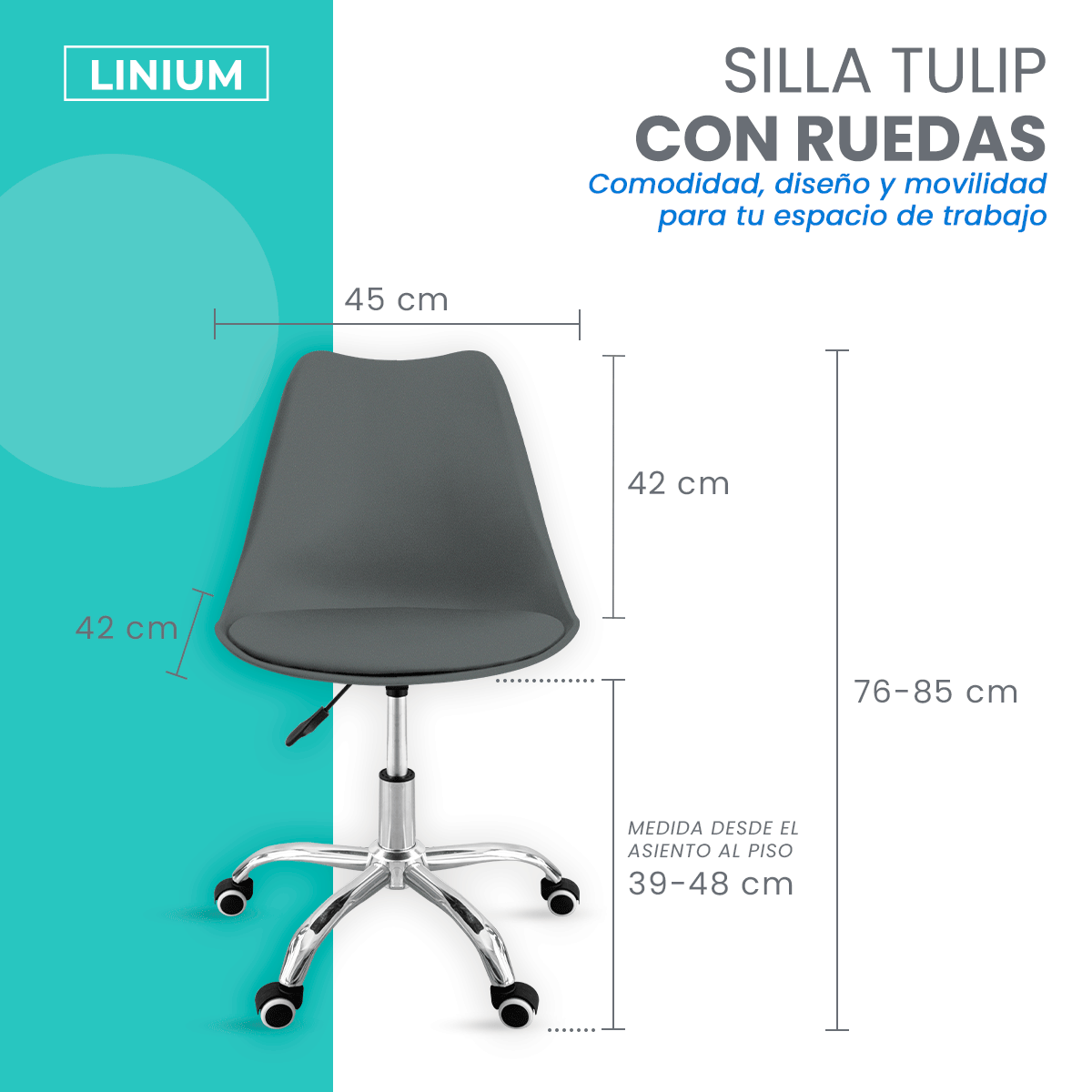 Foto 2 | Silla Oficina Linium Escritorio Salon Hogar Ergonomica Color Gris