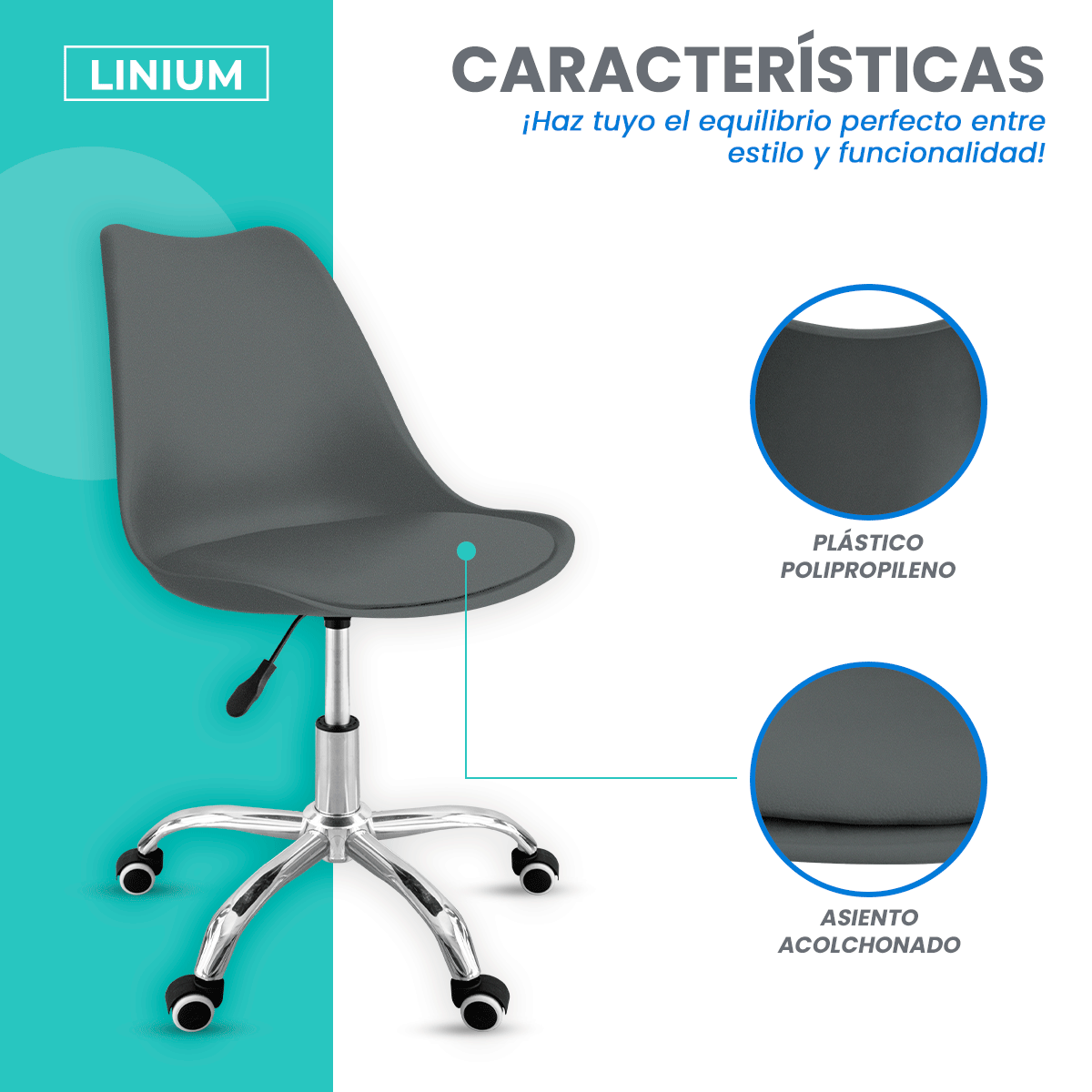 Foto 4 | Silla Oficina Linium Escritorio Salon Hogar Ergonomica Color Gris