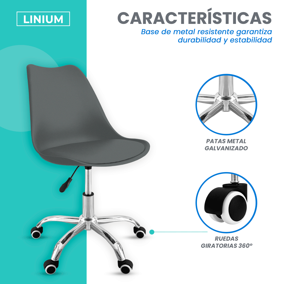 Foto 6 pulgar | Silla Oficina Linium Escritorio Salon Hogar Ergonomica Color Gris
