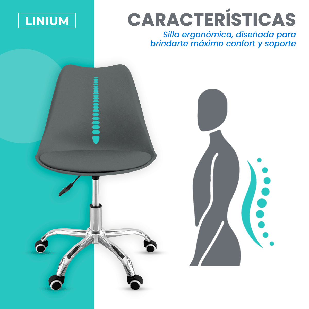 Foto 7 | Silla Oficina Linium Escritorio Salon Hogar Ergonomica Color Gris