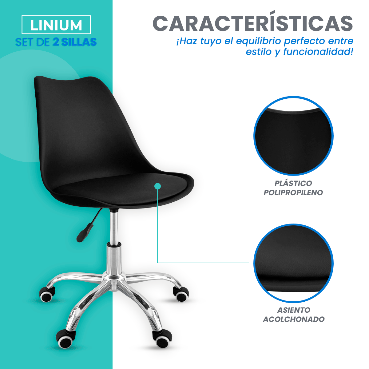 Foto 6 pulgar | Set 2 Silla Oficina Linium Escritorio Salon Hogar Ergonomica Color Negro