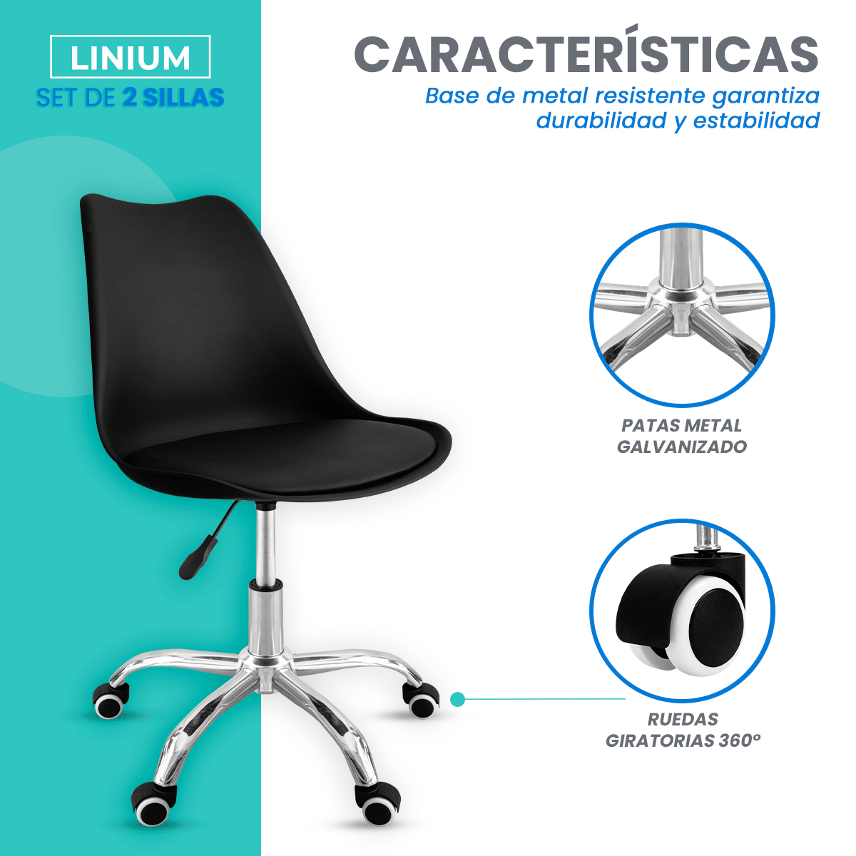 Foto 7 pulgar | Set 2 Silla Oficina Linium Escritorio Salon Hogar Ergonomica Color Negro
