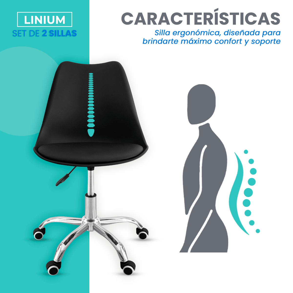 Foto 8 pulgar | Set 2 Silla Oficina Linium Escritorio Salon Hogar Ergonomica Color Negro