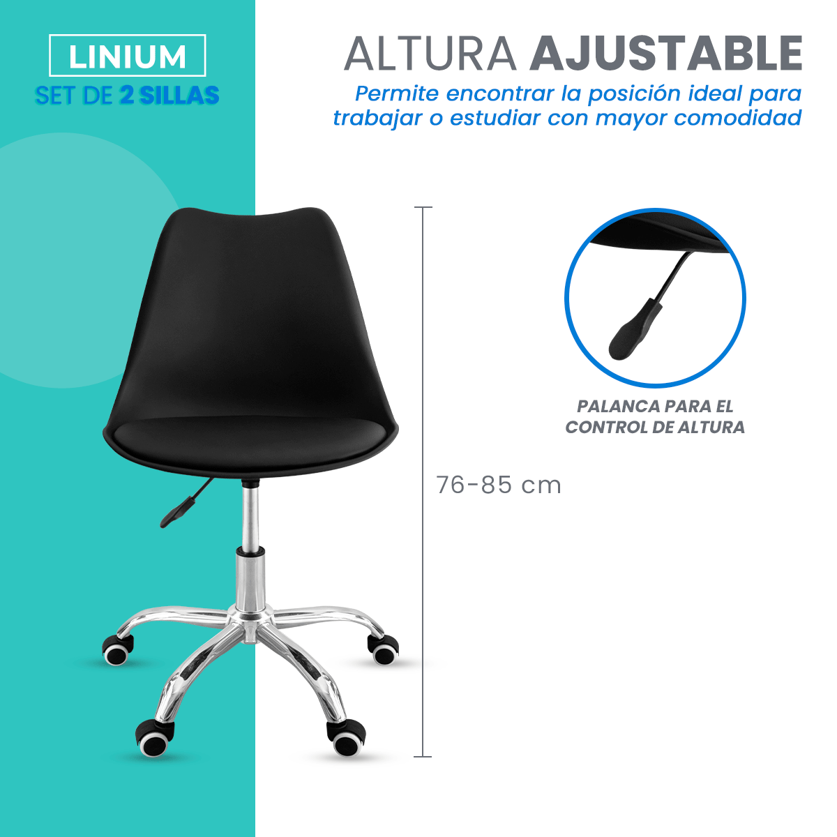 Foto 9 pulgar | Set 2 Silla Oficina Linium Escritorio Salon Hogar Ergonomica Color Negro