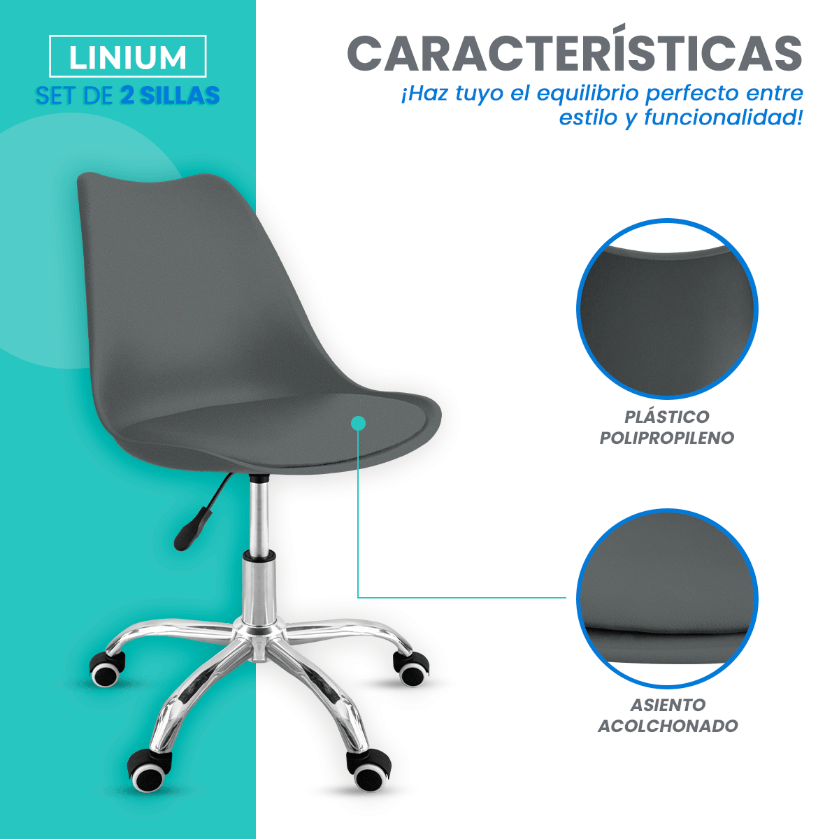 Foto 5 pulgar | Set 2 Silla Oficina Linium Escritorio Salon Hogar Ergonomica Color Gris