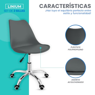 Foto 4 | Set 2 Silla Oficina Linium Escritorio Salon Hogar Ergonomica Color Gris