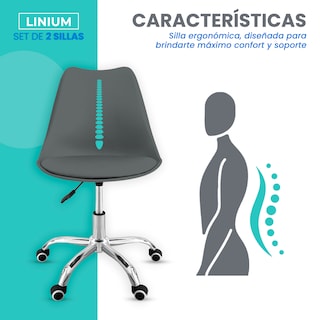 Foto 6 | Set 2 Silla Oficina Linium Escritorio Salon Hogar Ergonomica Color Gris