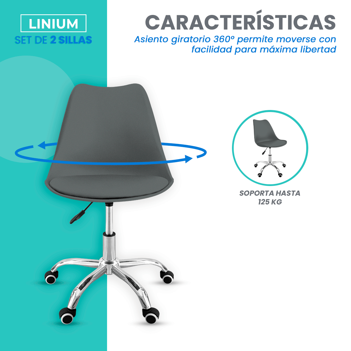 Foto 8 pulgar | Set 2 Silla Oficina Linium Escritorio Salon Hogar Ergonomica Color Gris