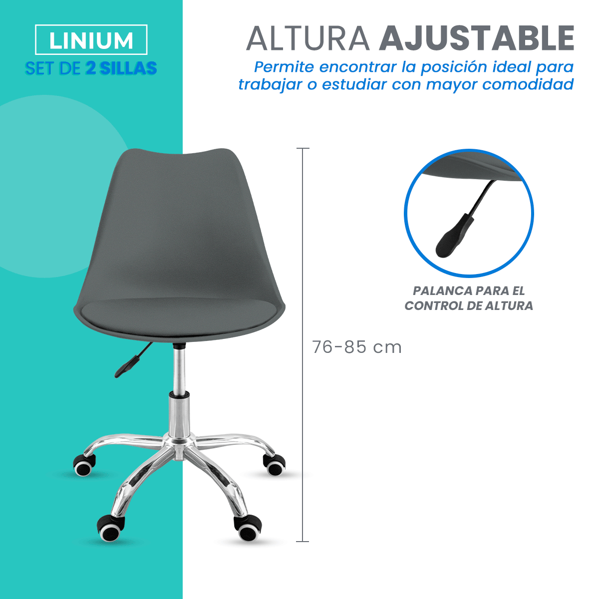 Foto 9 pulgar | Set 2 Silla Oficina Linium Escritorio Salon Hogar Ergonomica Color Gris