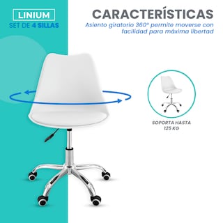 Foto 7 | Set 4 Silla Oficina Linium Escritorio Salon Hogar Ergonomica Color Blanco