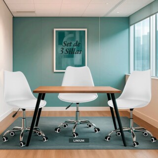 Foto 2 | Set 3 Silla Oficina Linium Escritorio Salon Hogar Ergonomica Color Blanco
