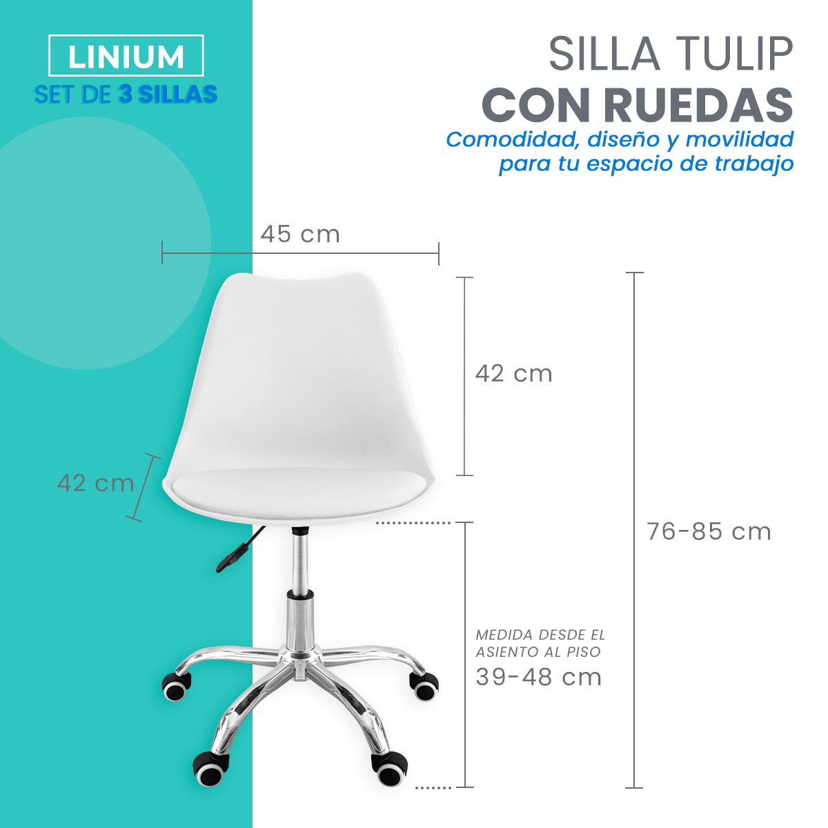 Foto 4 pulgar | Set 3 Silla Oficina Linium Escritorio Salon Hogar Ergonomica Color Blanco