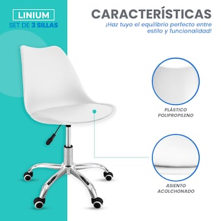 Foto 4 | Set 3 Silla Oficina Linium Escritorio Salon Hogar Ergonomica Color Blanco