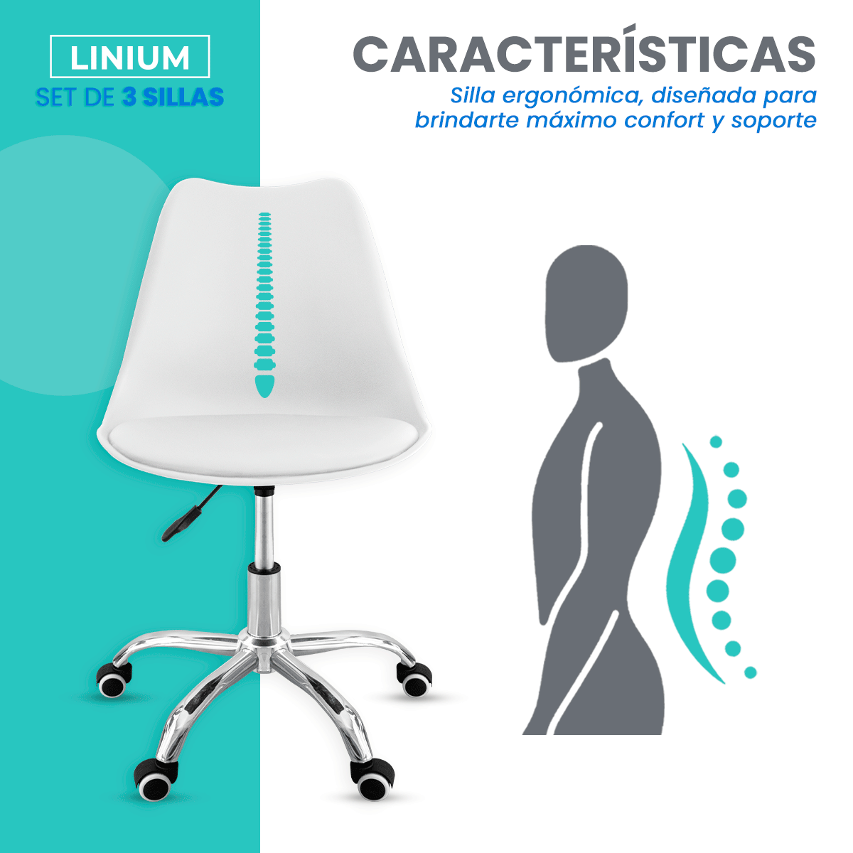 Foto 7 pulgar | Set 3 Silla Oficina Linium Escritorio Salon Hogar Ergonomica Color Blanco