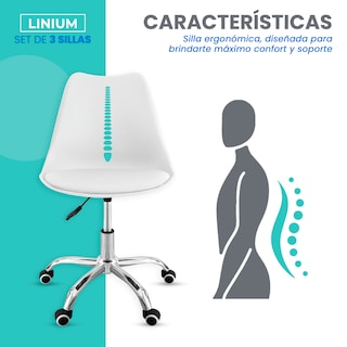 Foto 6 | Set 3 Silla Oficina Linium Escritorio Salon Hogar Ergonomica Color Blanco