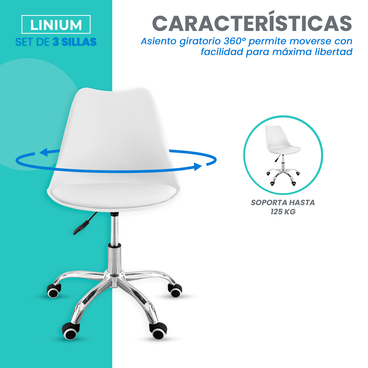 Foto 8 pulgar | Set 3 Silla Oficina Linium Escritorio Salon Hogar Ergonomica Color Blanco