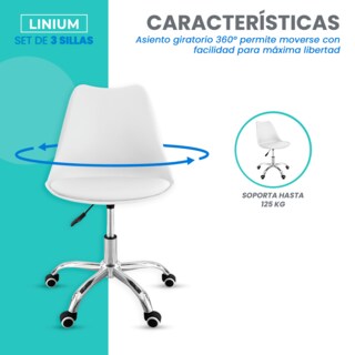 Foto 7 | Set 3 Silla Oficina Linium Escritorio Salon Hogar Ergonomica Color Blanco