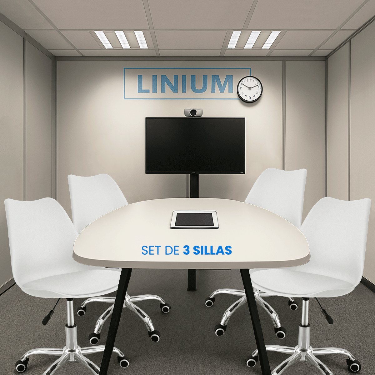 Foto 8 | Set 3 Silla Oficina Linium Escritorio Salon Hogar Ergonomica Color Blanco