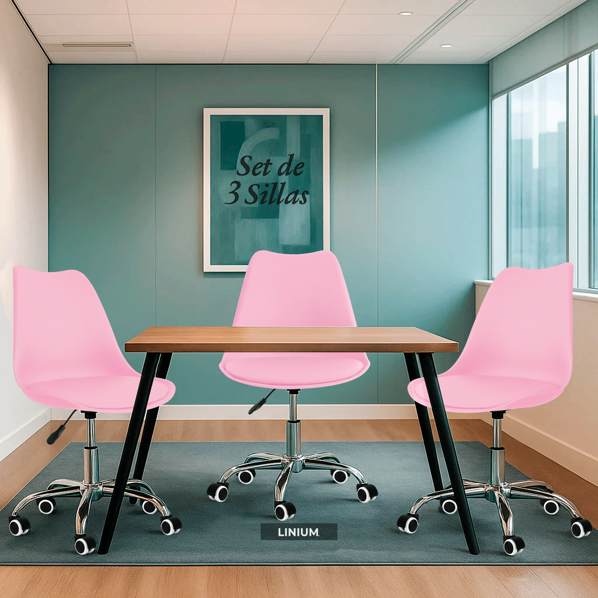 Foto 2 | Set 3 Silla Oficina Linium Escritorio Salon Hogar Ergonomica Color Rosa
