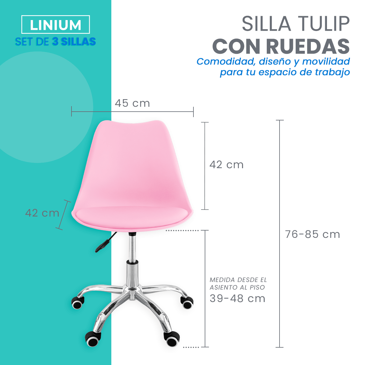 Foto 4 pulgar | Set 3 Silla Oficina Linium Escritorio Salon Hogar Ergonomica Color Rosa