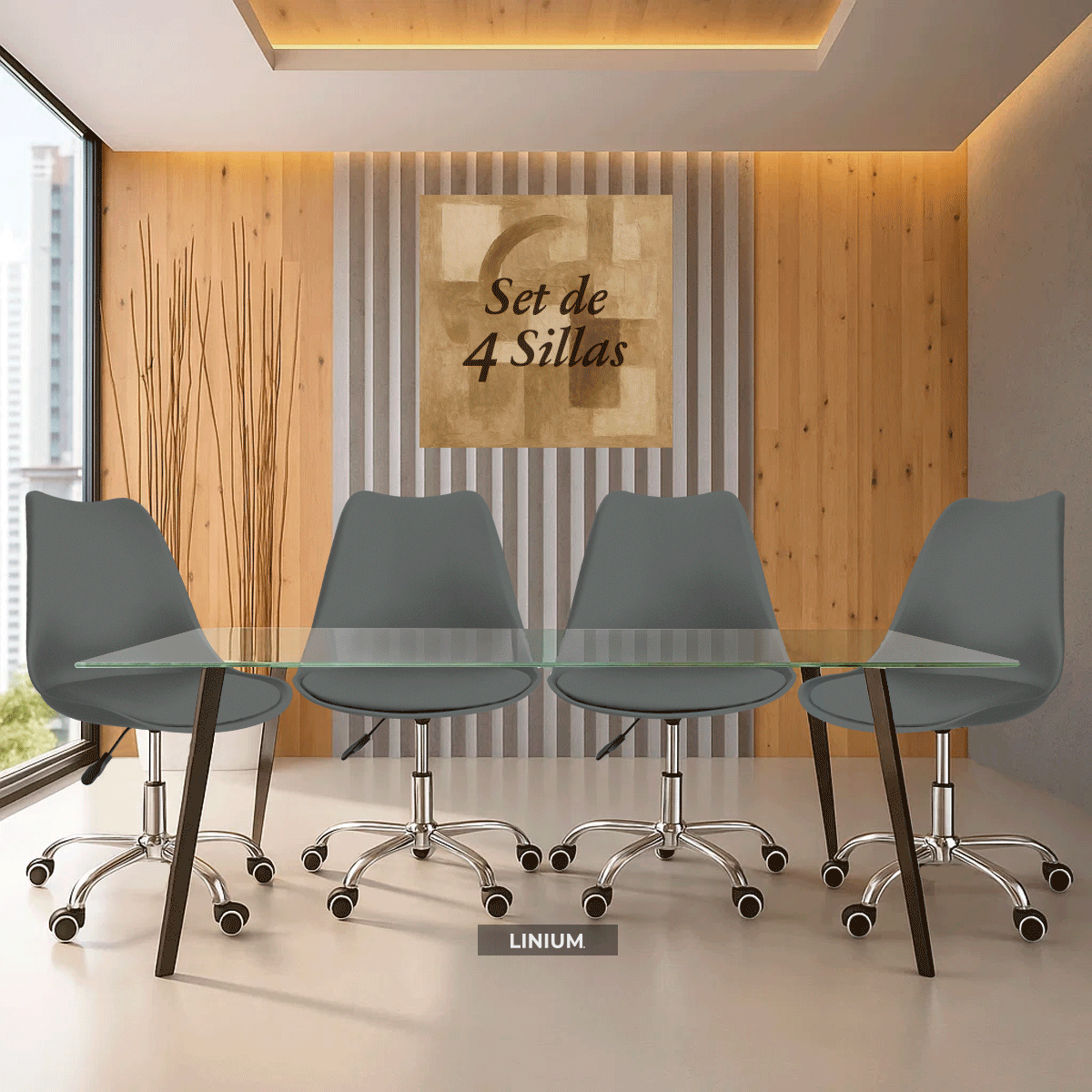 Foto 2 | Set 4 Silla Oficina Linium Escritorio Salon Hogar Ergonomica Color Gris