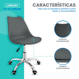 Foto 4 | Set 4 Silla Oficina Linium Escritorio Salon Hogar Ergonomica Color Gris