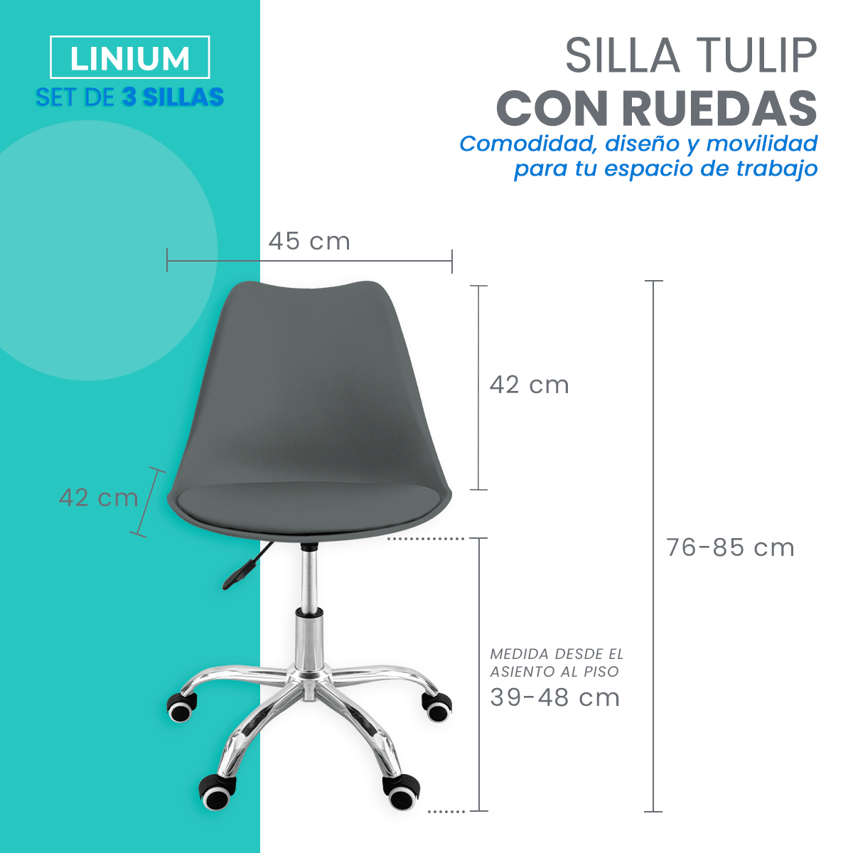 Foto 2 | Set 3 Silla Oficina Linium Escritorio Salon Hogar Ergonomica Color Negro