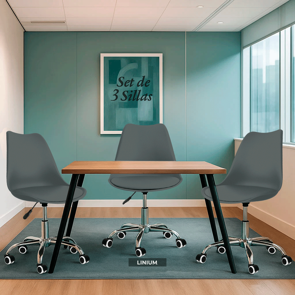 Foto 7 | Set 3 Silla Oficina Linium Escritorio Salon Hogar Ergonomica Color Negro