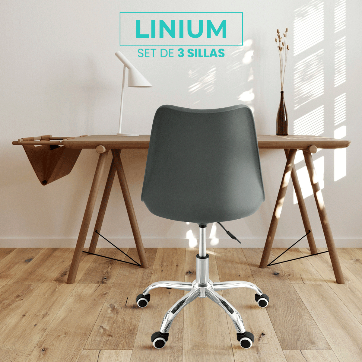 Foto 8 | Set 3 Silla Oficina Linium Escritorio Salon Hogar Ergonomica Color Negro