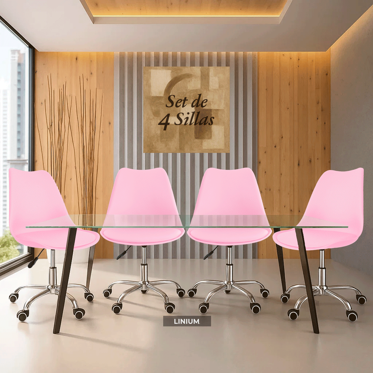 Foto 3 pulgar | Set 4 Silla Oficina Linium Escritorio Salon Hogar Ergonomica Color Rosa