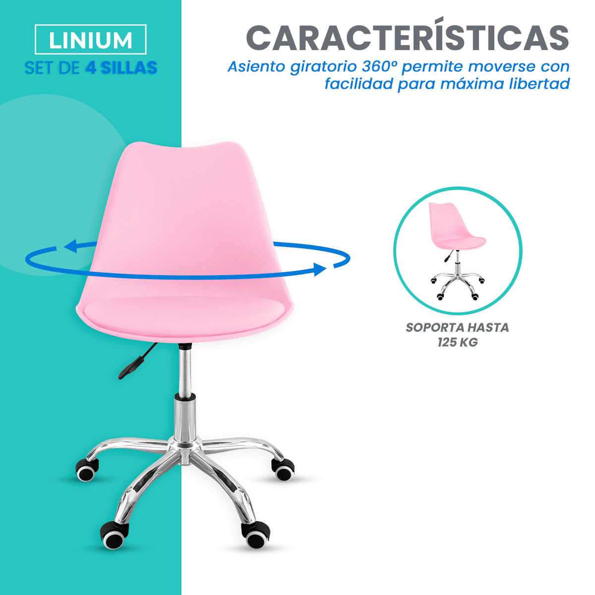 Foto 8 pulgar | Set 4 Silla Oficina Linium Escritorio Salon Hogar Ergonomica Color Rosa