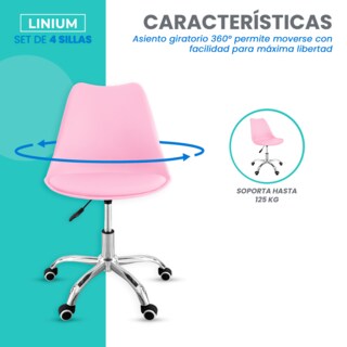 Foto 7 | Set 4 Silla Oficina Linium Escritorio Salon Hogar Ergonomica Color Rosa