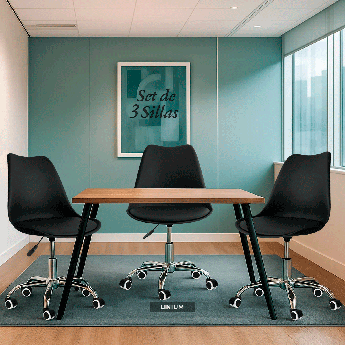 Foto 2 | Set 3 Silla Oficina Linium Escritorio Salon Hogar Ergonomica Color Negro