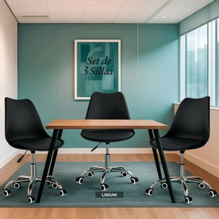 Foto 2 | Set 3 Silla Oficina Linium Escritorio Salon Hogar Ergonomica Color Negro