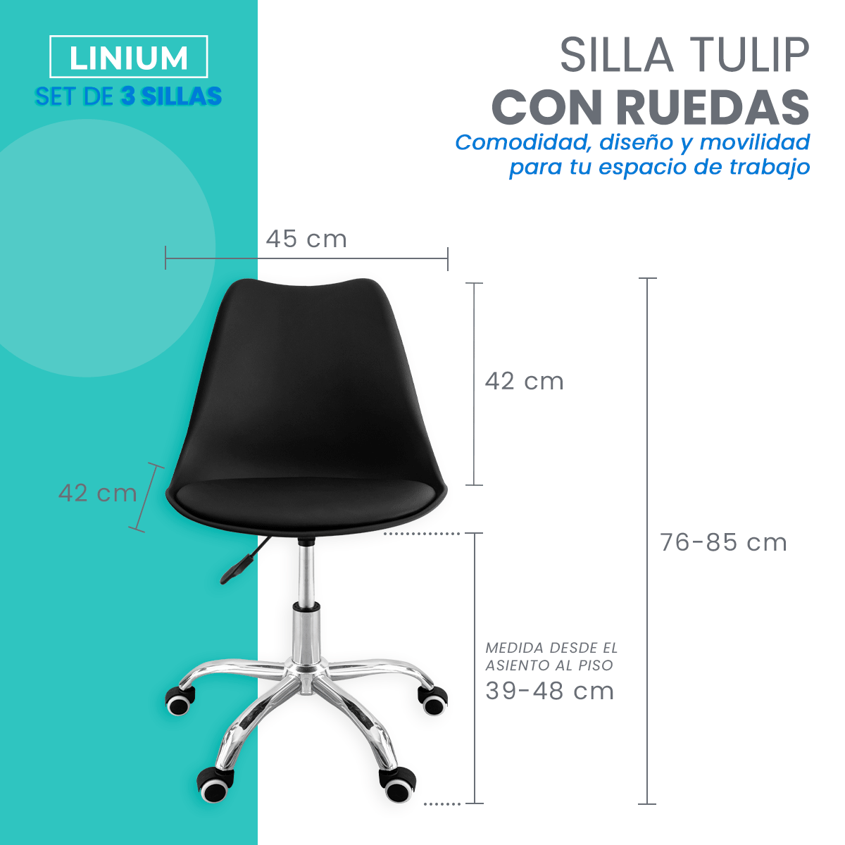Foto 4 pulgar | Set 3 Silla Oficina Linium Escritorio Salon Hogar Ergonomica Color Negro