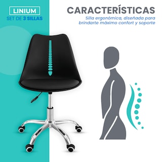 Foto 7 | Set 3 Silla Oficina Linium Escritorio Salon Hogar Ergonomica Color Negro